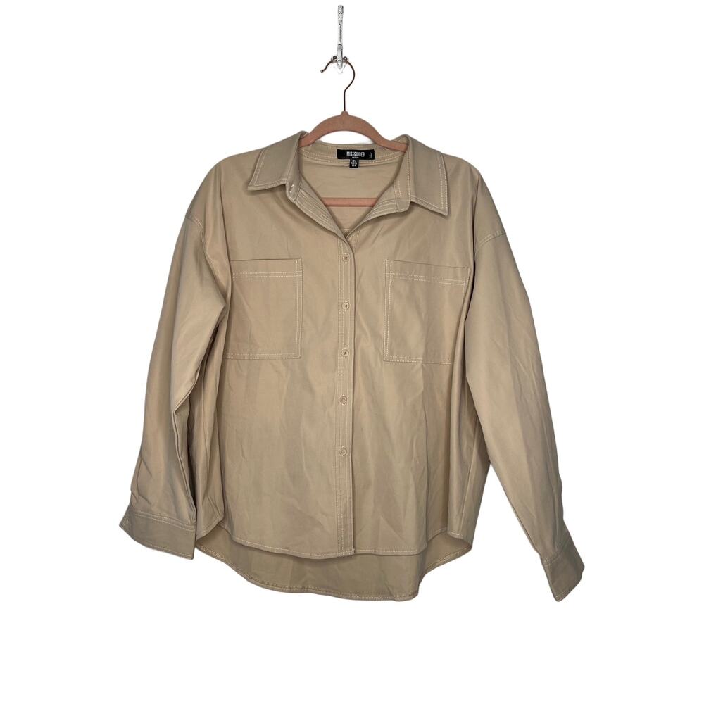 Missguided Petitie Oversized‎ Boyfriend Button Up Long Sleeve Cream Shirt Top 4